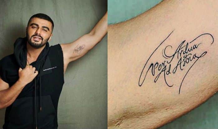 Arjun Kapoor second tattoo, Per Ardua Ad Astra on his arm