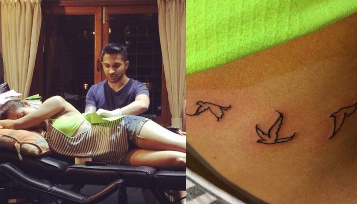 Malaika Arora Waist Tattoo (Three Flying Birds)Tattoo
