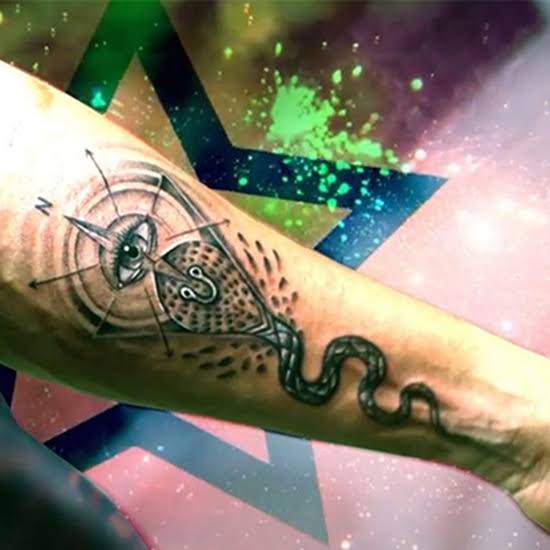 Eye, snake and N tattoo of Nagarjuna with meaning