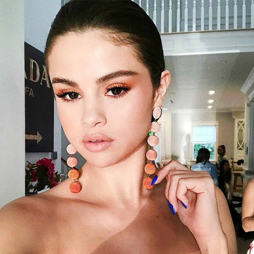 Selena Gomez Piercing- The multi-shade round ball earrings