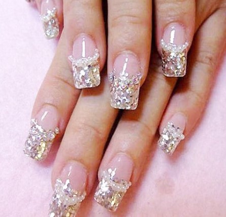 Acrylic Bridal Nail Extension with Pearls