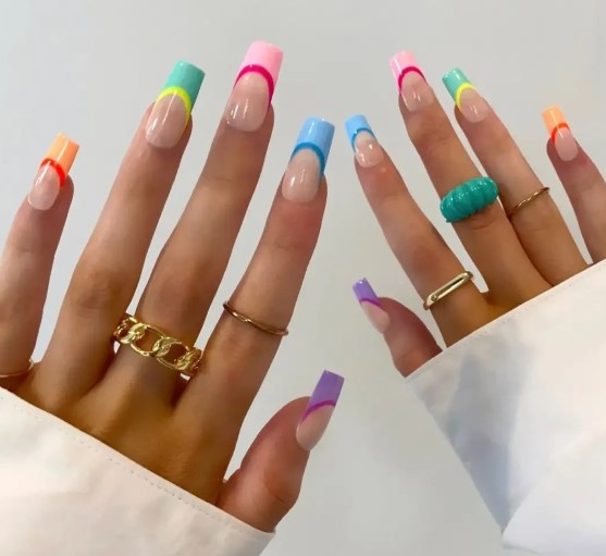 Colourful French Tips with Nail Extensions