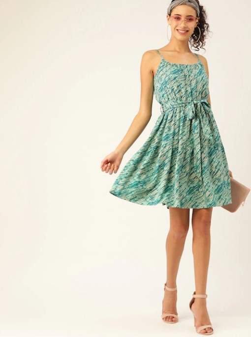 DressBerry Green Tiered Printed A-Line Dress
