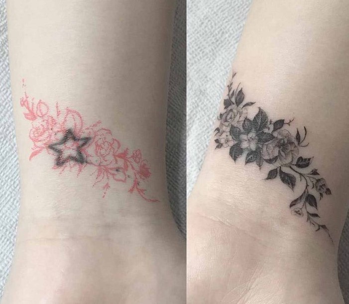 Floral Wrist Coverup Tattoo for Female