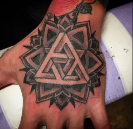 Geometric Coverup Hand Tattoo