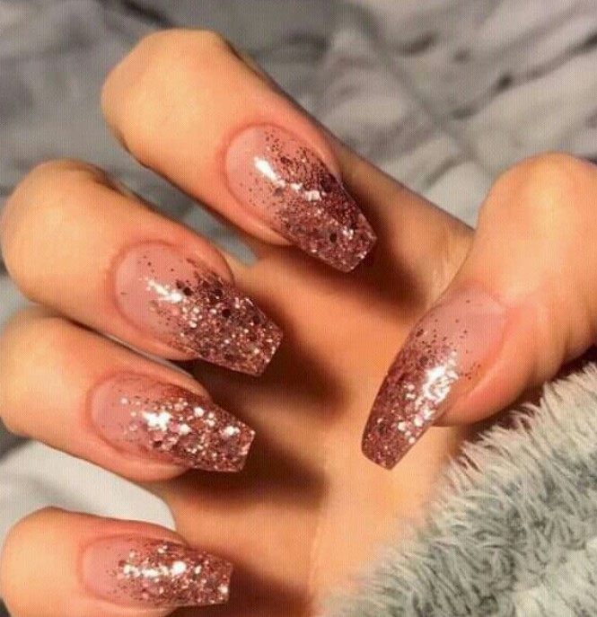 Glittery Golden Bridal Nail Extensions