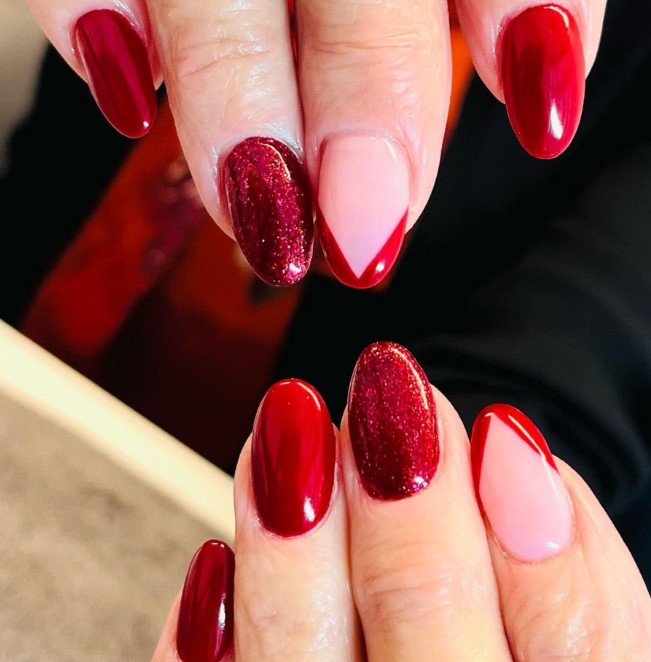 Glittery Red Bridal Nail Extensions