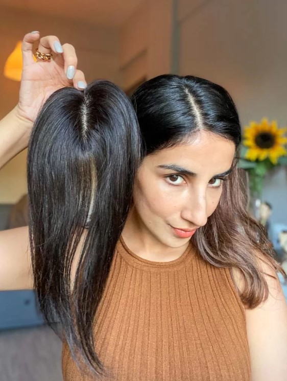 Parul Gulati with her hair extension product