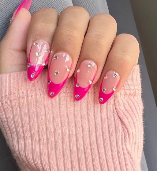 Pink Coloured French Tip Nail Art