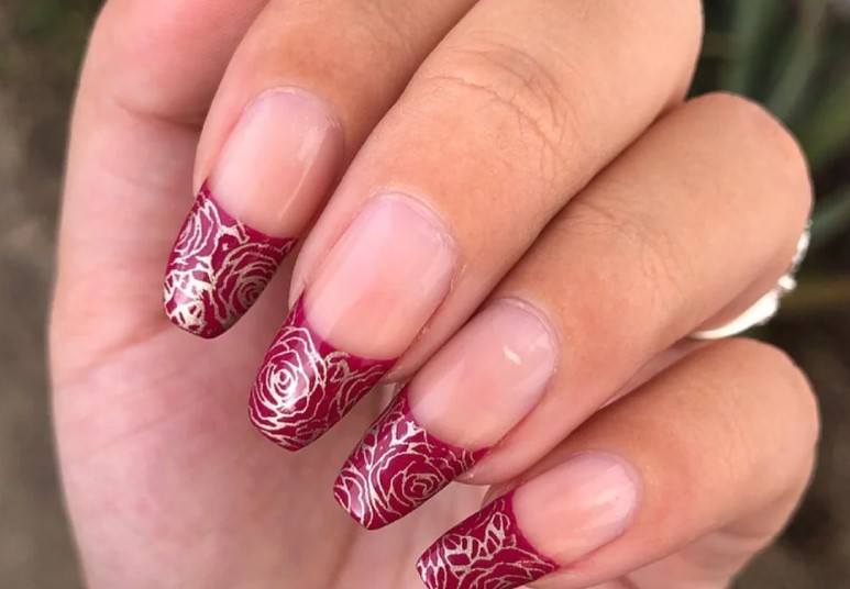 Red and Gold French Tip Wedding Nail Art