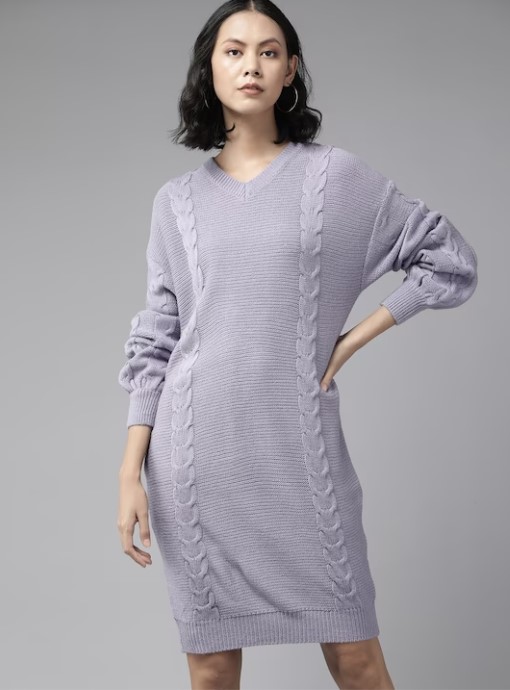 Roadster The Lifestyle Co. Lavender Cable Knit Jumper Mini Dress