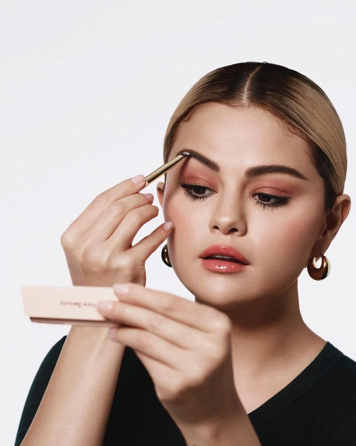 Selena Gomez while promoting Rare Beauty