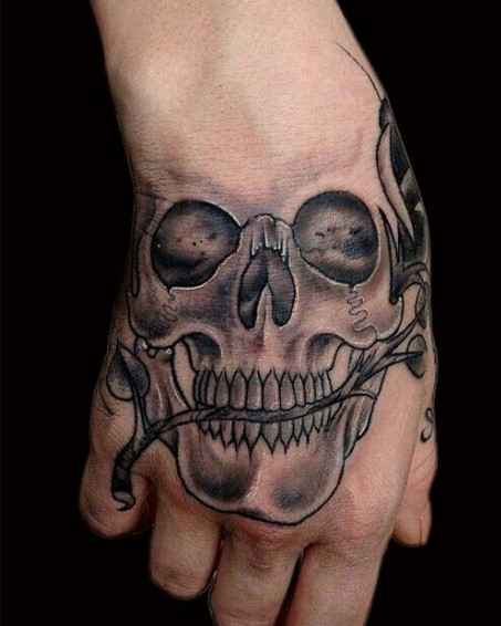 Skull Coverup Hand Tattoo