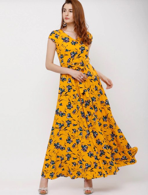 Tokyo Talkies Women Yellow Printed Maxi Dress