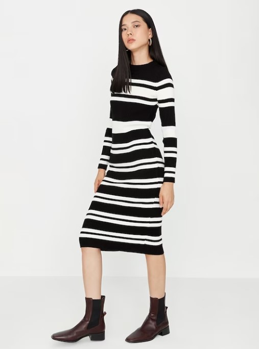 Trendyol Striped Jumper Midi Acrylic Dress